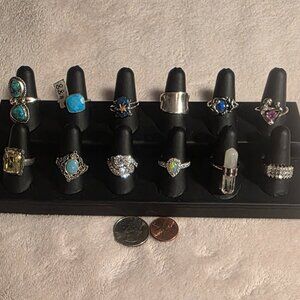 Lot of 12 Vintage Sterling Silver Rings, Display Is Included, Free Display, Nice